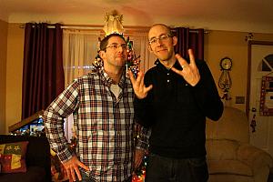 Christmas at my parents house - Chad and Jay goofing off. I believe we took a real smiling snapshot after this, but apparently it didn't make the cut. 